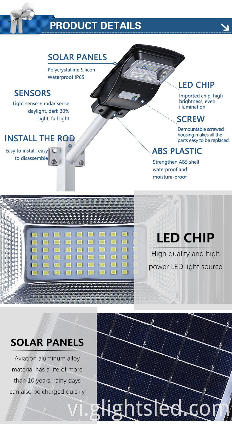 Giá nhà máy Trung Quốc IP65 chống thấm ngoài trời SMD ABS tất cả trong một tích hợp đèn đường năng lượng mặt trời 20w 40w 60w